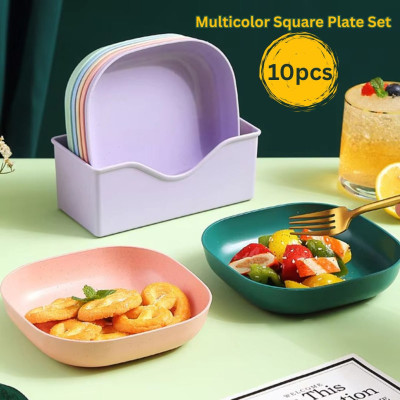 Multicolor 10-Piece Square Plate Set